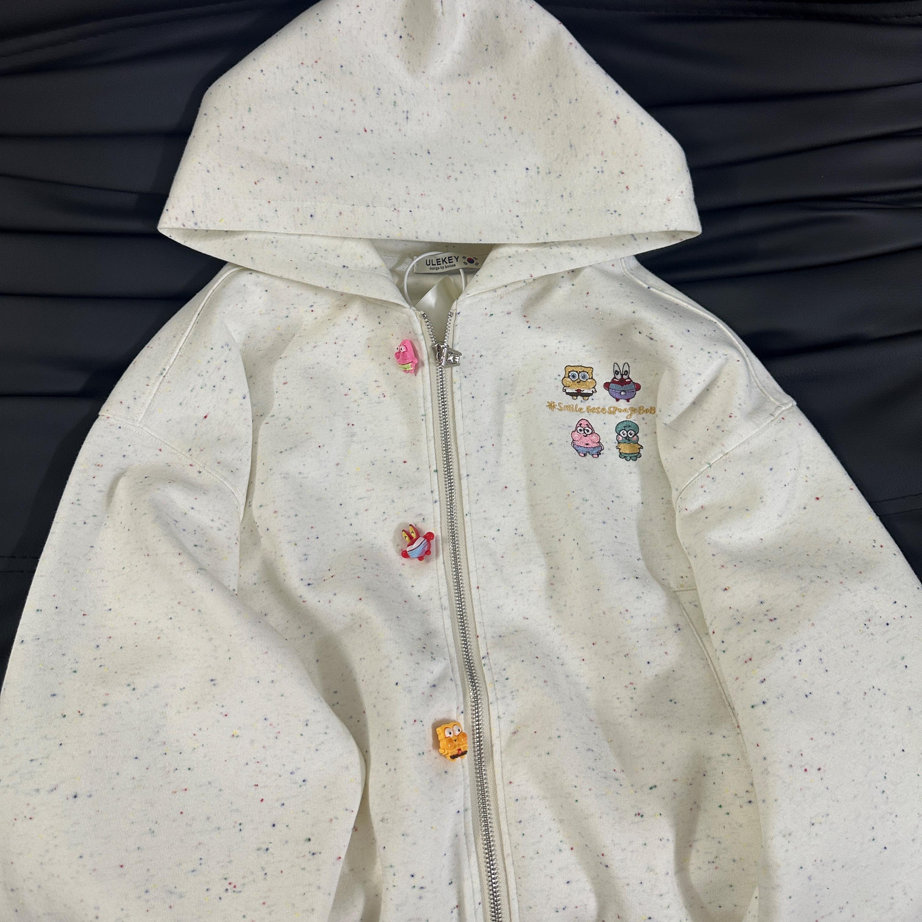 美式vintage别致连帽外套女秋季新款宽松海绵宝宝设计感上衣外套