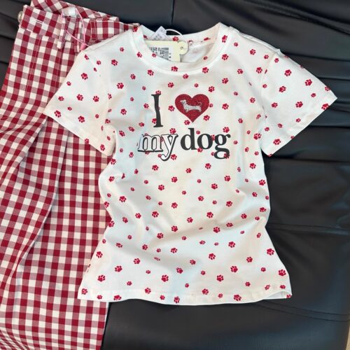 2025夏季美式爱心烫钻狗爪满印修身短袖T恤女辣妹休闲打底衫上衣