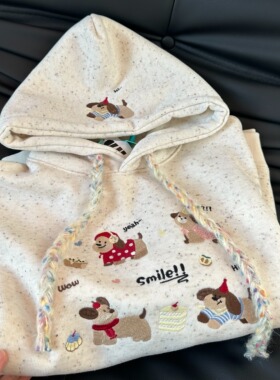 韩系冬季加绒重磅可爱彩点卡通重工刺绣连帽卫衣女减龄慵懒风卫衣