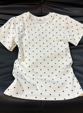 白色波点短袖T恤女夏季2025新款半袖体恤修身小众短款正肩小上衣