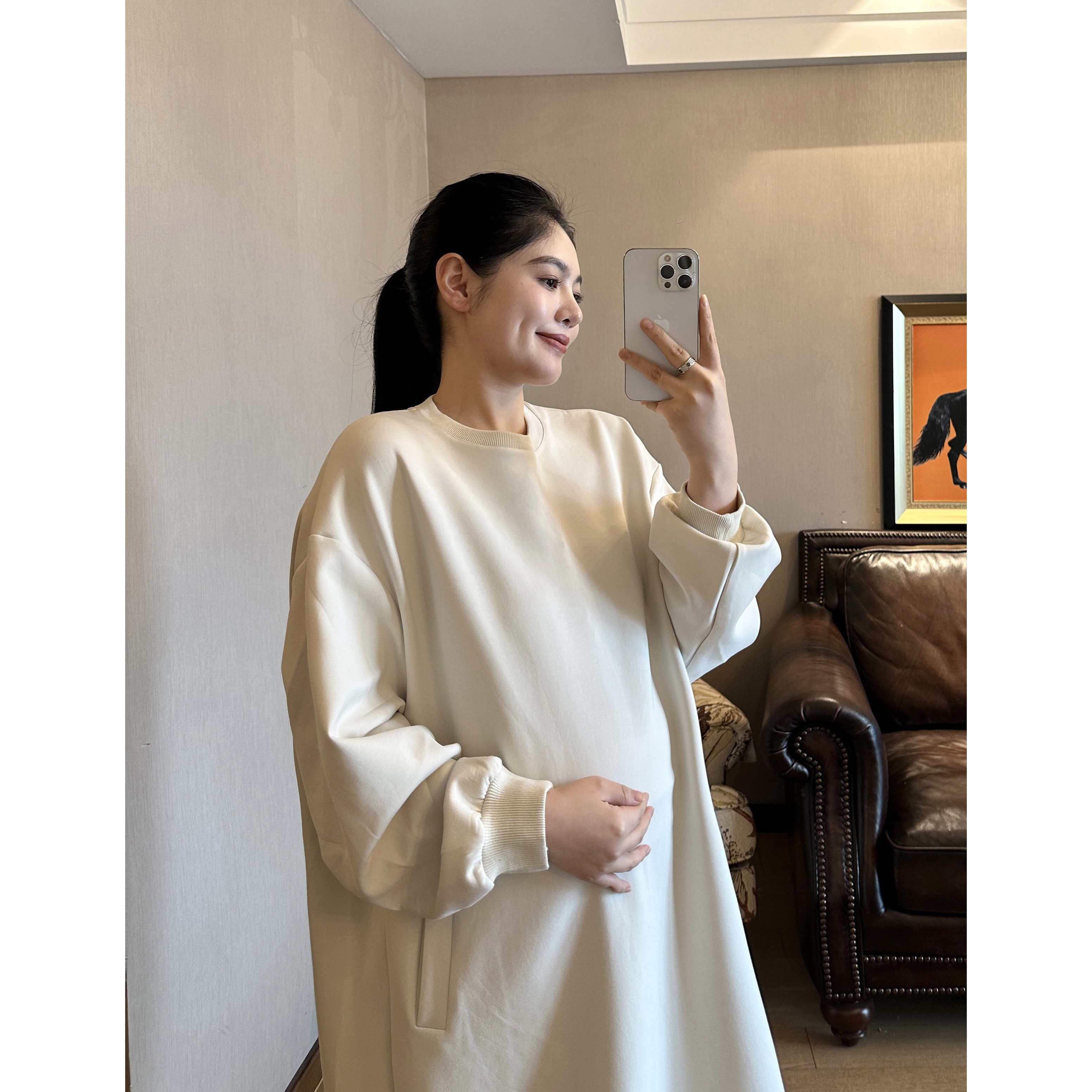 PEIPEI佩佩孕妇装2025新款纯色长款卫衣连衣裙春装外穿慵懒风宽松