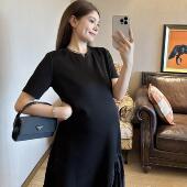 赫本风夏季 黑色设计裙摆夏装 连衣裙 2024新款 PEIPEI佩佩高定孕妇装