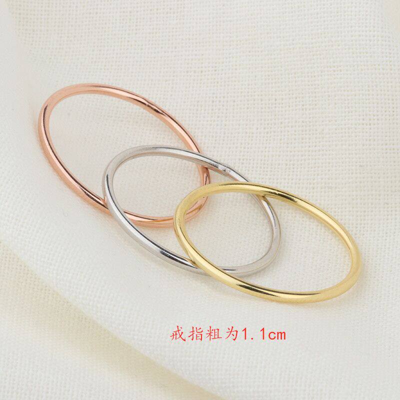 S925纯银线条介戒指男女情侣韩版时尚个性光面简约闭口手指环圈戒