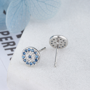 S925纯银恶魔之眼耳钉简约个性气质女微镶锆石时尚设计防过敏耳饰