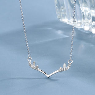 s925纯银鹿角项链女轻奢小众锁骨链鹿角吊坠气质个性 百搭配饰精致