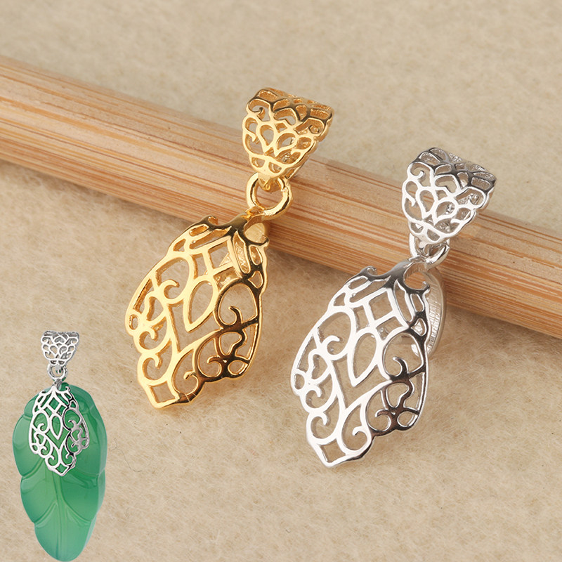 S925纯银吊坠空托女款花纹平安扣坠托夹扣镶嵌玉石翡翠吊坠银扣头