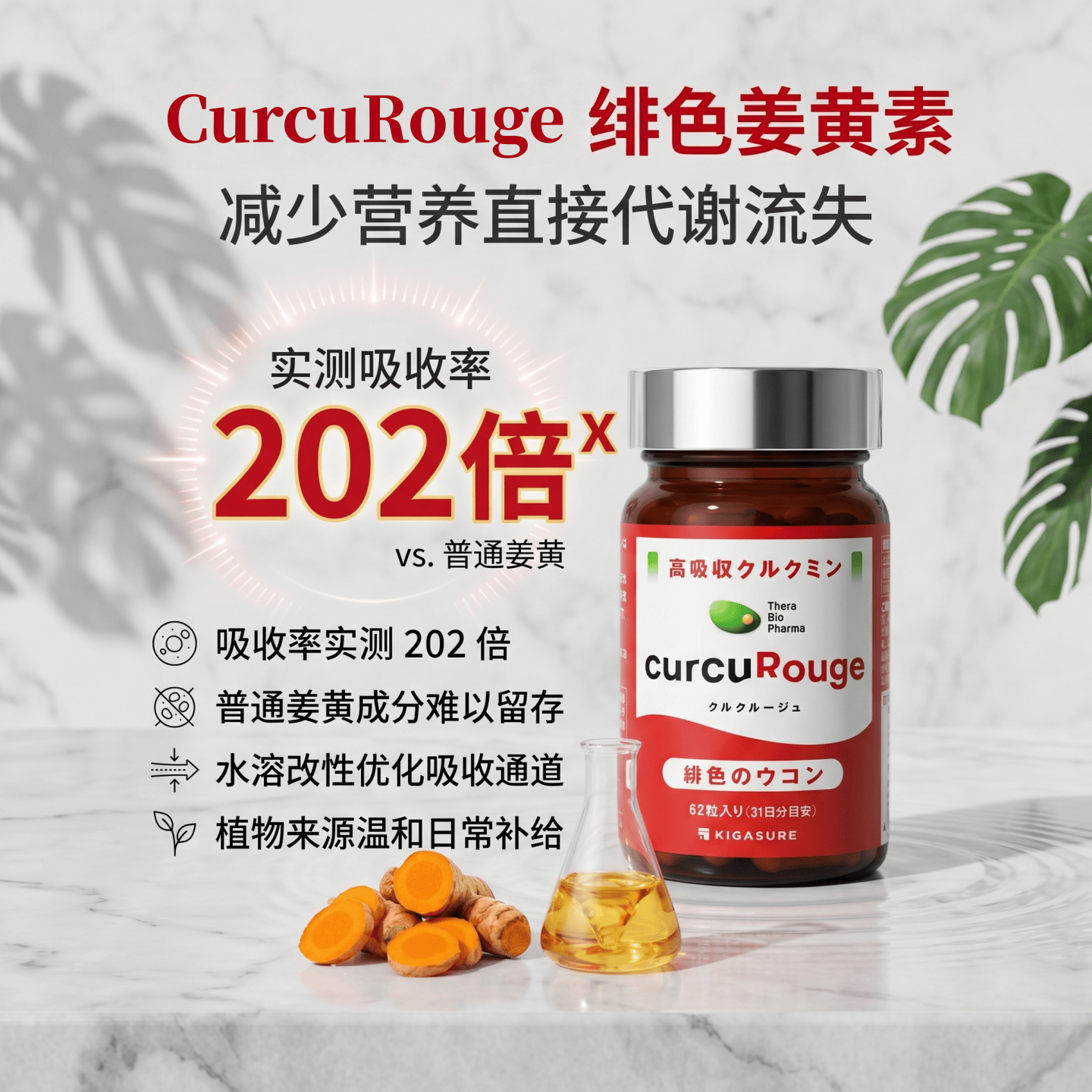 日本代购CurcuRouge绯色姜黄素胶囊高吸收高含量 成年人营养