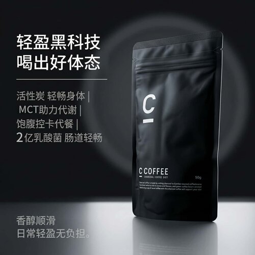 代购C COFFEE日本配方炭黑咖啡巴西进口豆 代餐饱腹轻体黑咖啡MCT