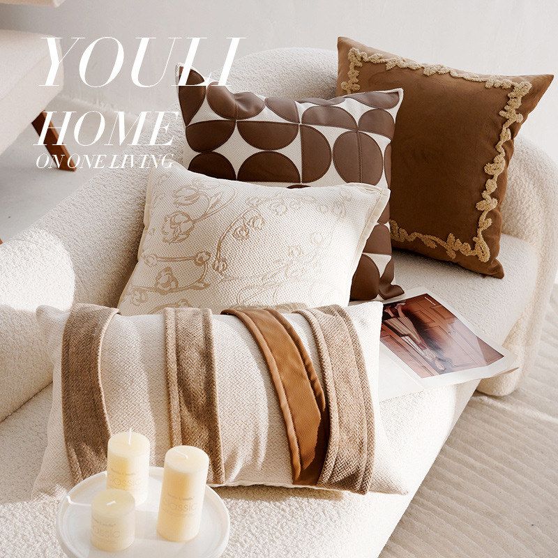 沙发抱枕客厅2025款美式轻奢棕色美拉德法式沙发靠背靠垫套可拆洗