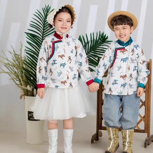 SUUNAI.WRH蒙古元素童装儿童男女宝衬衫民族风木马衬衣