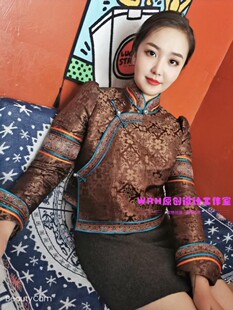 SUUNAI.WRH女装蒙古短上衣通勤立领民族元素复古上衣百搭开衫法式