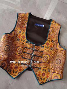 SUUNAI.WRH女装马甲民族元素百搭四季可穿工字型绸缎马夹通勤宽松