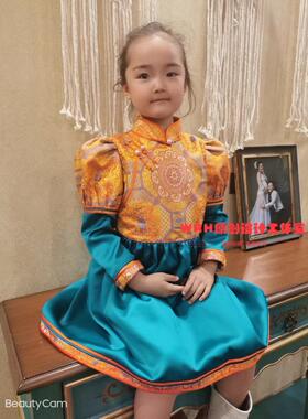 SUUNAI.WRH童装礼服改良蒙古袍连衣裙民族女童原创黄色蓝色生日宴