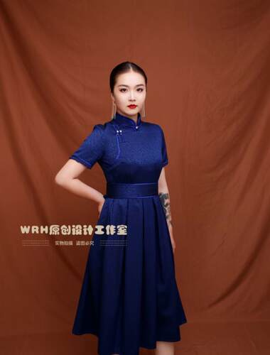 SUUNAI.WRH蒙古女装连衣裙显瘦短裙a字裙通勤日常民族复古纯色