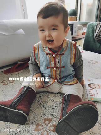 SUUNAI.WRH蒙古童装男女宝同款马甲蒙古马夹民族风纯色背心保暖潮