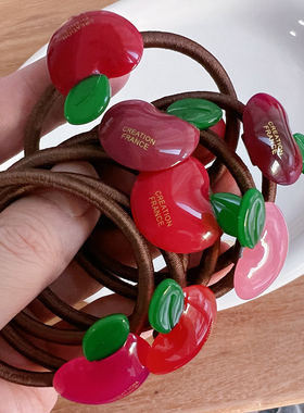 韩国FRANCE金标红色小苹果发圈法式减龄高马尾发绳头绳皮筋车厘子