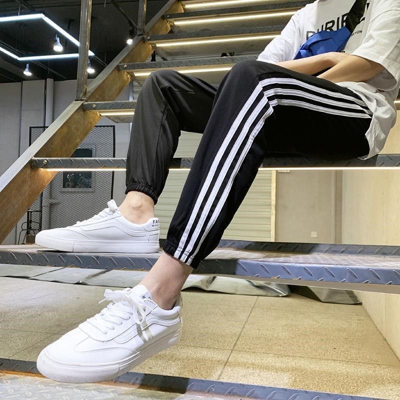 三条杠运动裤休闲裤男韩版加绒加厚百搭宽松大码九分哈伦裤工作裤