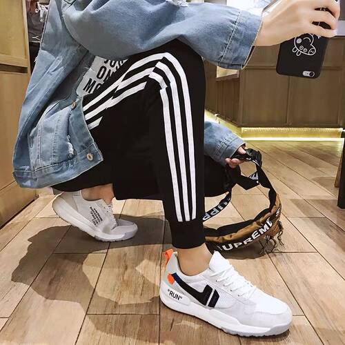 三条杠运动裤男夏季学生条纹束脚