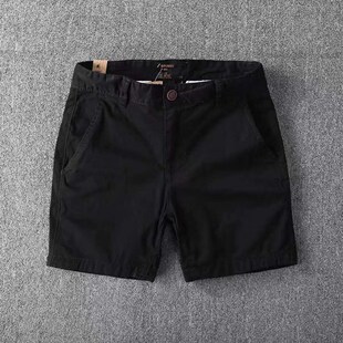夏天短裤男士纯棉休闲修身纯色三分四分裤夏季潮牌3分4分工装短裤