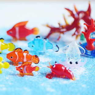 手作琉璃玻璃工艺品摆件小丑鱼海洋生物动物创意微景鱼缸装 饰造景