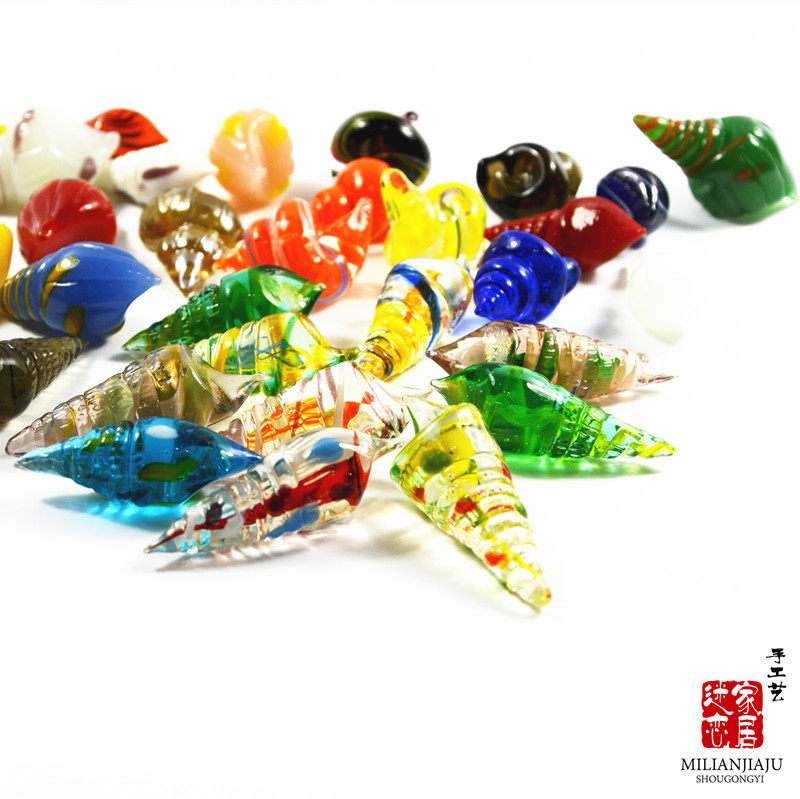 手作彩色海螺桌面造景玻璃工艺品