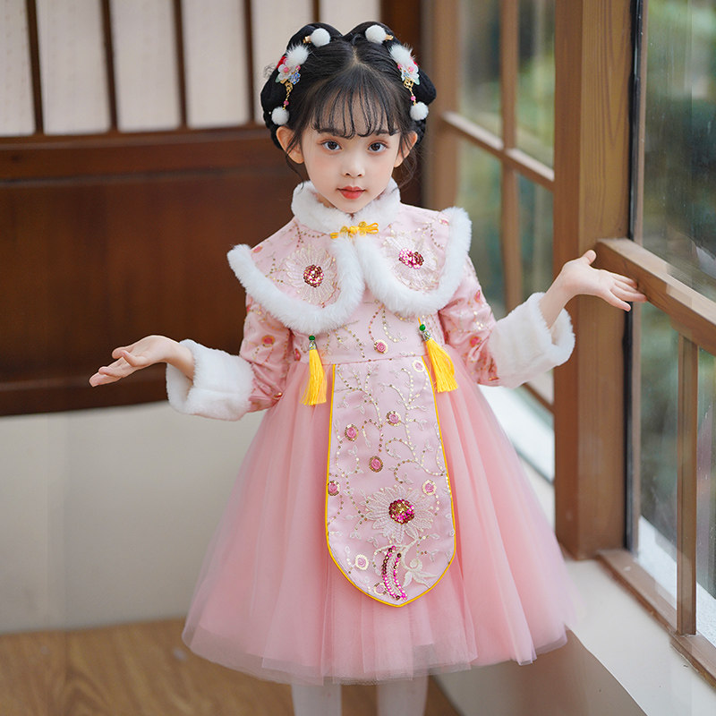 女童公主裙秋冬宝宝周岁高端礼服新款儿童连衣裙汉服龙年拜年服