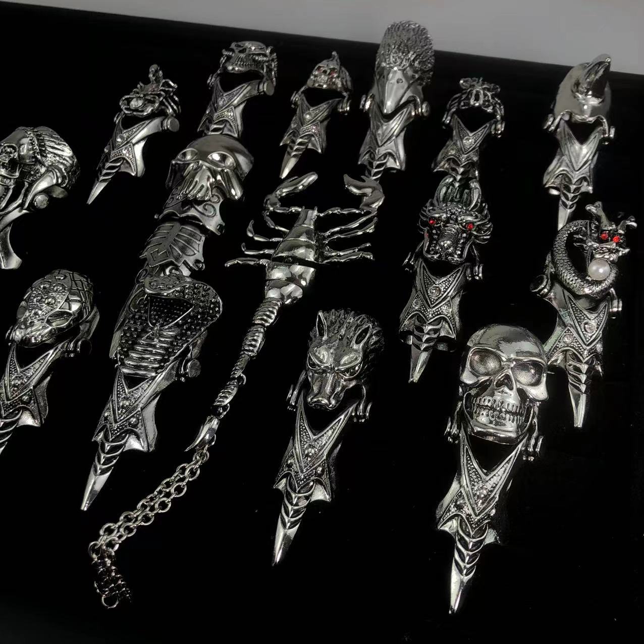 复古骷髅暗黑系关节指环欧美朋克风亚文化猎奇小众夸张戒指男女