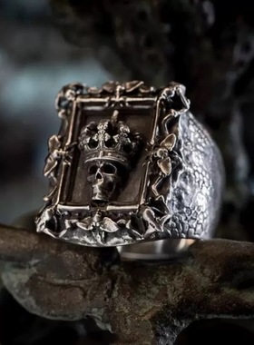 复古骷髅方戒男欧美朋克风小众暗黑系夸张潮流高级感指环戒指独特