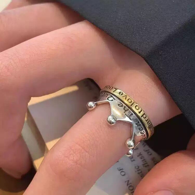 复古vintage皇冠撞色开口戒指女朋克风甜酷高颜值潮流小众指环