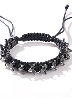 复古骷髅骨刺编织手绳男女中性欧美朋克风嘻哈潮流小众手链配饰