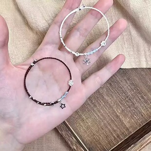 复古雪花编织情侣手绳一对猫咪爪印小众甜美学生手链高级感潮流