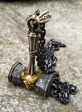 复古维京骷髅战锤项链男朋克风暗黑系北欧护符挪威小众吊坠潮流