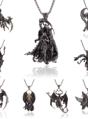 复古克系骷髅项链男暗黑系独特小众朋克风夸张死神恶魔欧美吊坠