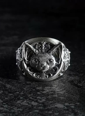 复古vintage德文猫开口戒指男女朋克风小众高级感指环潮流嘻哈