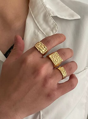复古金色肌理纹戒指3件套男朋克风潮流高级感嘻哈个性指环套装