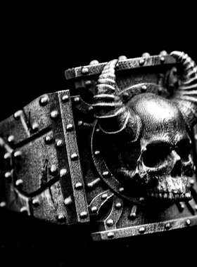 复古骷髅方戒男欧美暗黑系朋克风嘻哈潮流恶魔羊角指环扳指小众