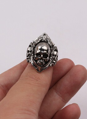 复古三面骷髅开口戒指男暗黑系朋克风嘻哈潮流独特小众指环配饰
