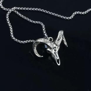 复古黑山羊项链男中性欧美朋克风小众恶魔撒旦暗黑系潮流嘻哈吊坠