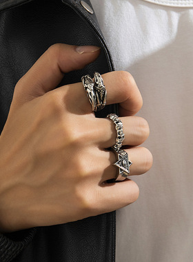 三件套开口戒指男复古克苏鲁周边恶魔之眼骷髅小众个性指环配饰品