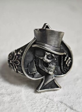复古魔术师黑桃A开口戒指男女欧美朋克风嘻哈潮流独特指环暗黑系