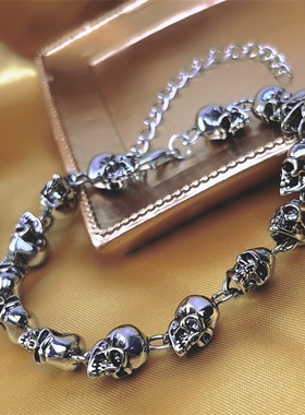 古着骷髅舍利手链男女欧美个性小众暗黑系朋克风嘻哈手饰配饰品