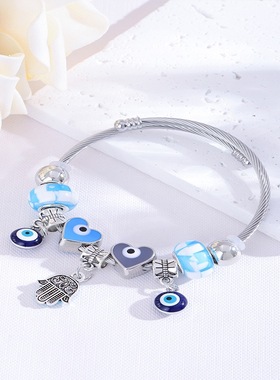 复古蓝色眼睛法蒂玛之手手镯你中东风小众恶魔之眼个性手环礼物