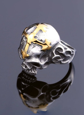 复古骷髅头十字架戒指男女欧美小众克系哥特风朋克个性指环配饰品