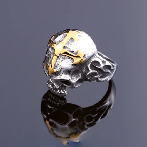 复古骷髅头十字架戒指男女欧美小众克系哥特风朋克个性指环配饰品