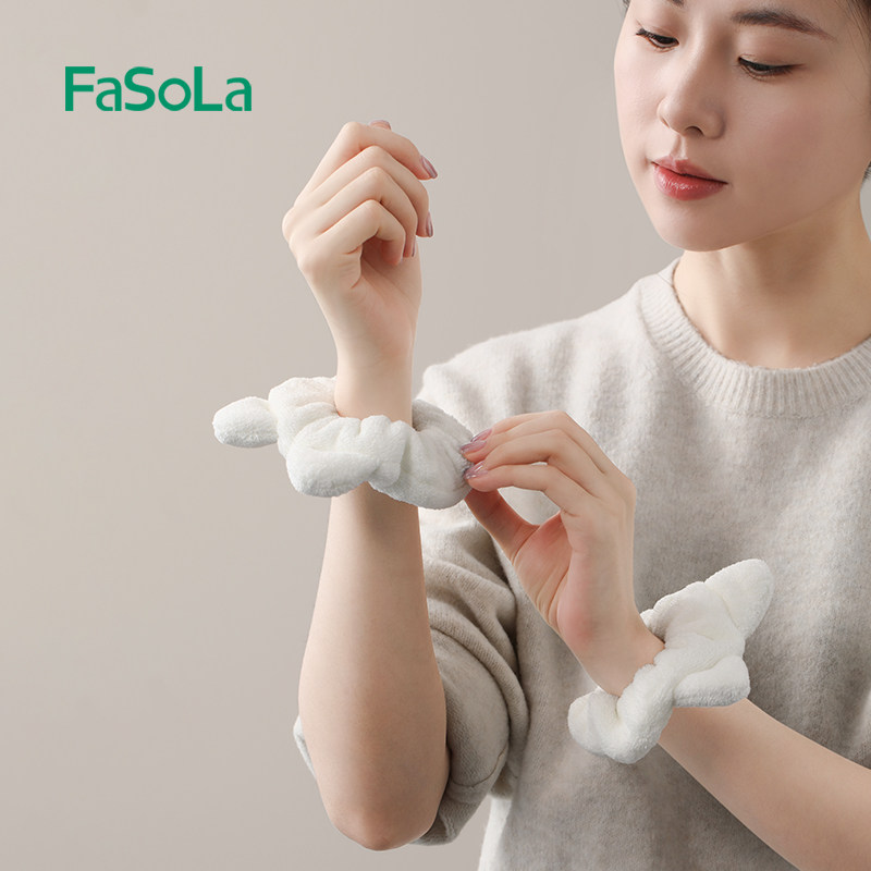 FaSoLa洗脸手腕带洗漱袖口防湿防水溅护腕吸水挡水袖套毛绒发圈