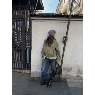 军绿色宽松休闲百搭牛仔外套女 韩版 不咸cheese 初春新款