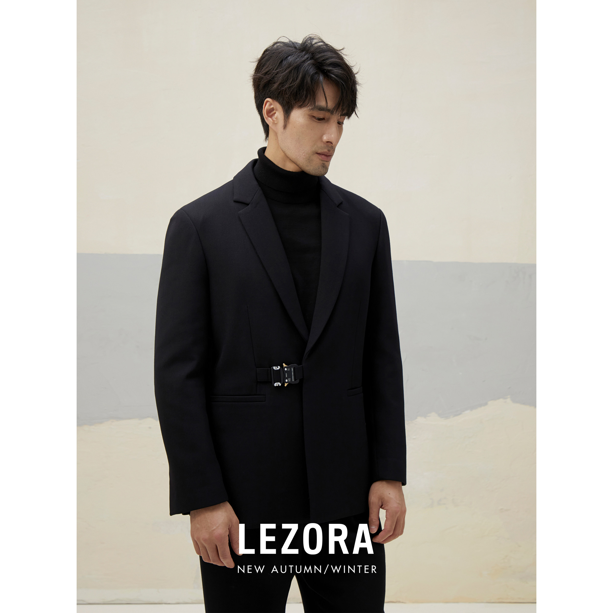lezora羊毛眼鏡蛇扣西裝外套