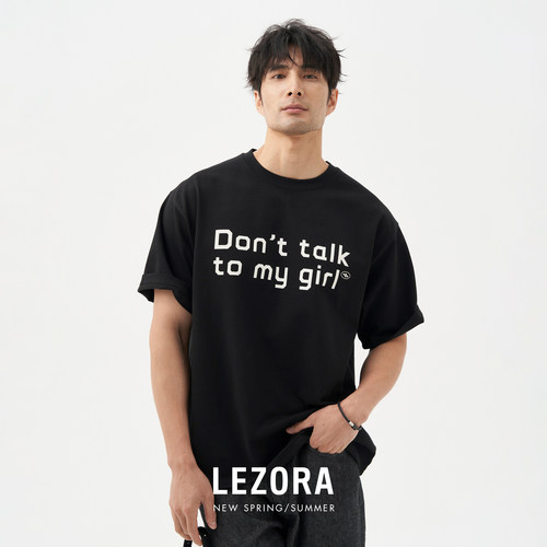 LEZORA澳棉字母印花宽松短袖T恤