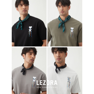 T恤男 爱心链条绣微廓短袖 LEZORA 进口澳洲280g阳光澳棉