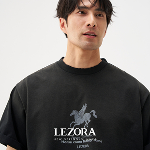 LEZORA 马上来财！马年限定Pegasus飞马宽松做旧短袖T恤男